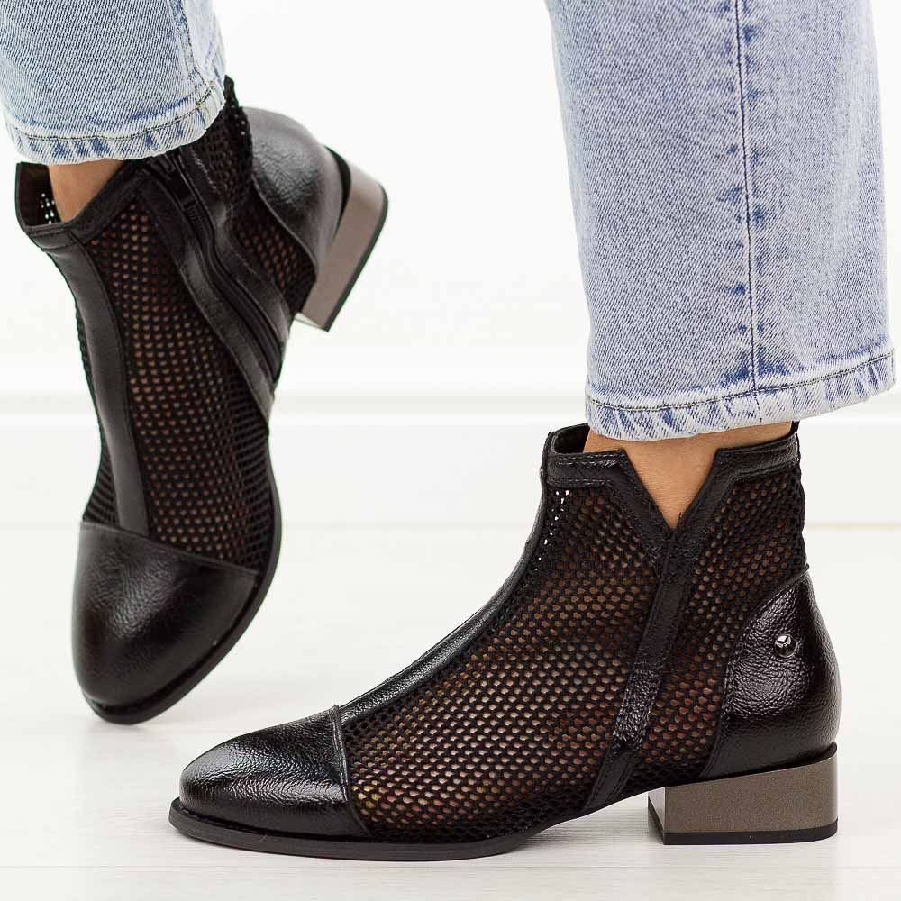 Czarne wiosenne botki damskie na obcasie M.Daszyński Sa197-31