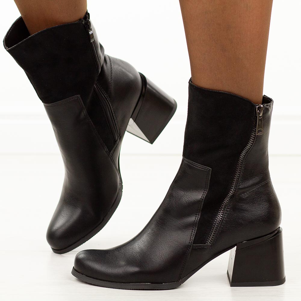 Czarne botki damskie na obcasie M.Daszyński Sa269-1