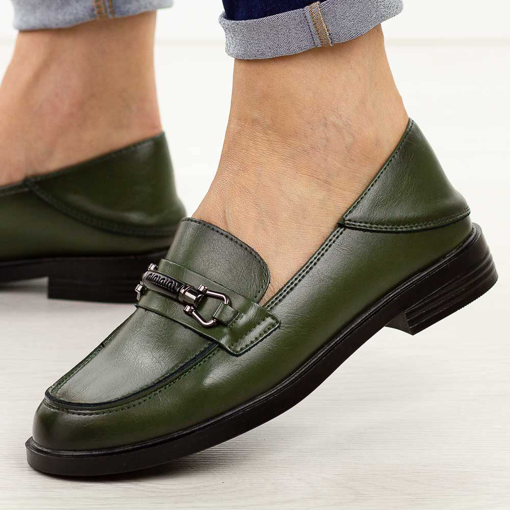 Zielone skórzane mokasyny damskie Vinceza 18112