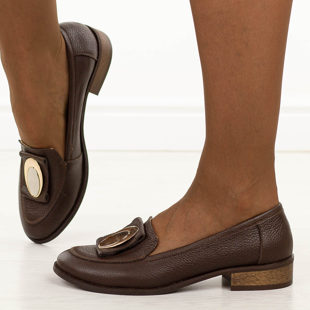 Czekoladowe skórzane Polskie mokasyny damskie Deoni D620