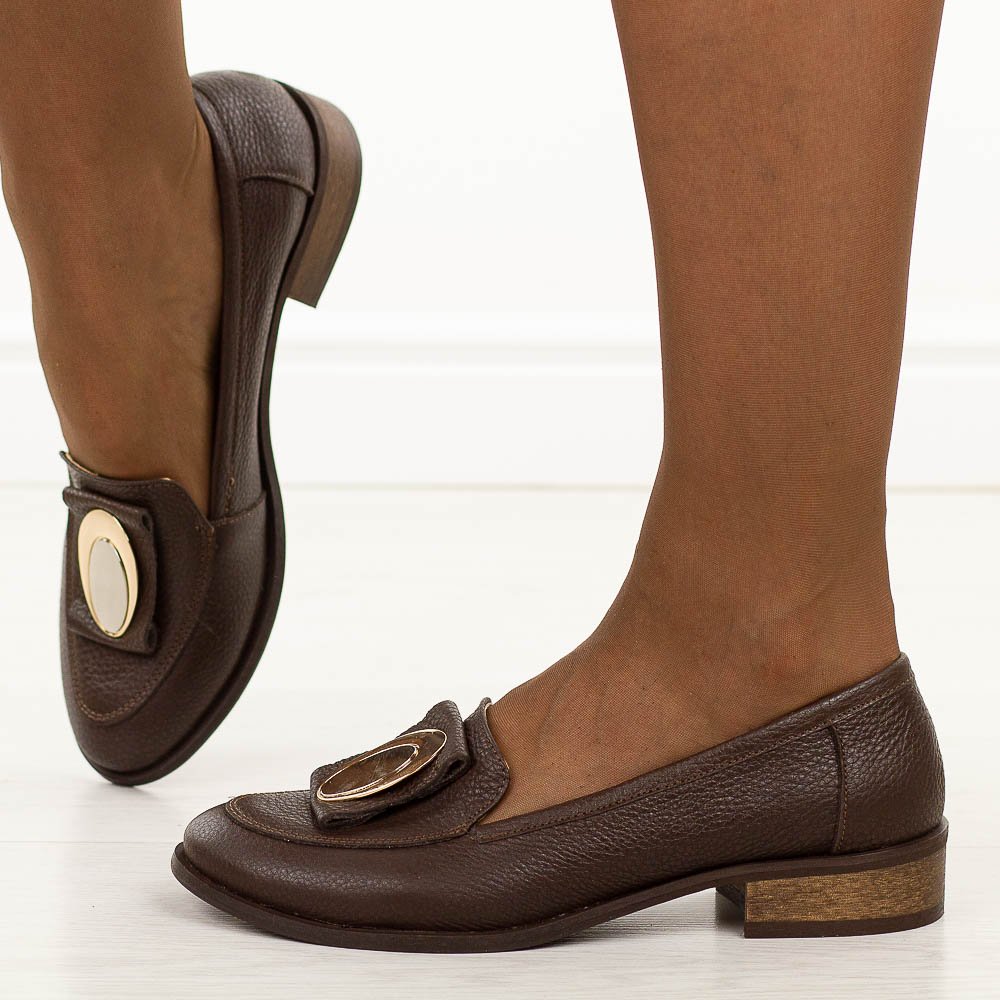 Czekoladowe skórzane Polskie mokasyny damskie Deoni D620