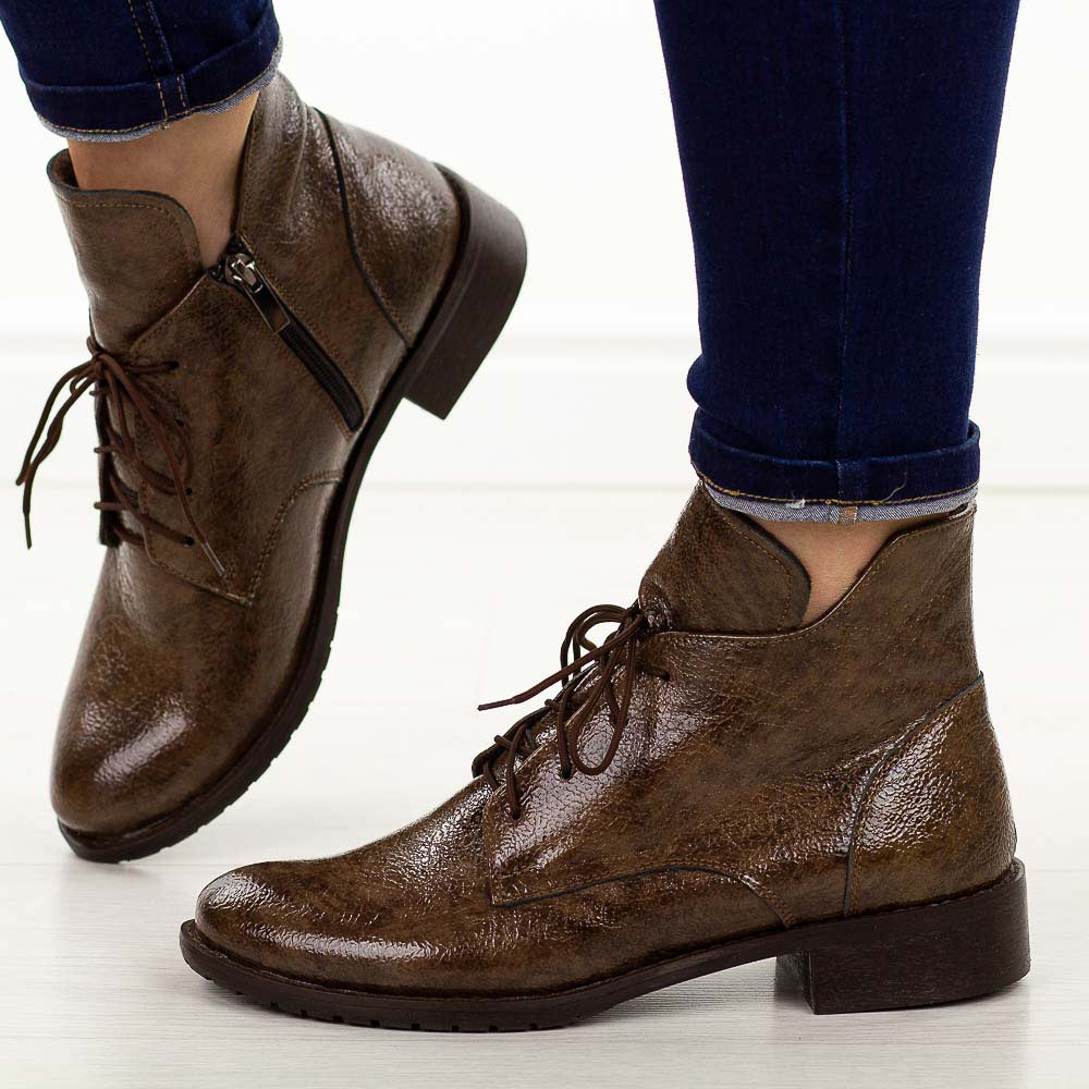 Brązowe skórzane Polskie botki damskie Deoni D397A