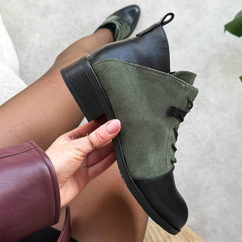 Zielone płaskie botki damskie M.Daszyński 2458-7