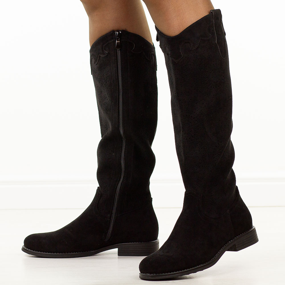 Czarne zamszowe kozaki damskie Potocki 11342