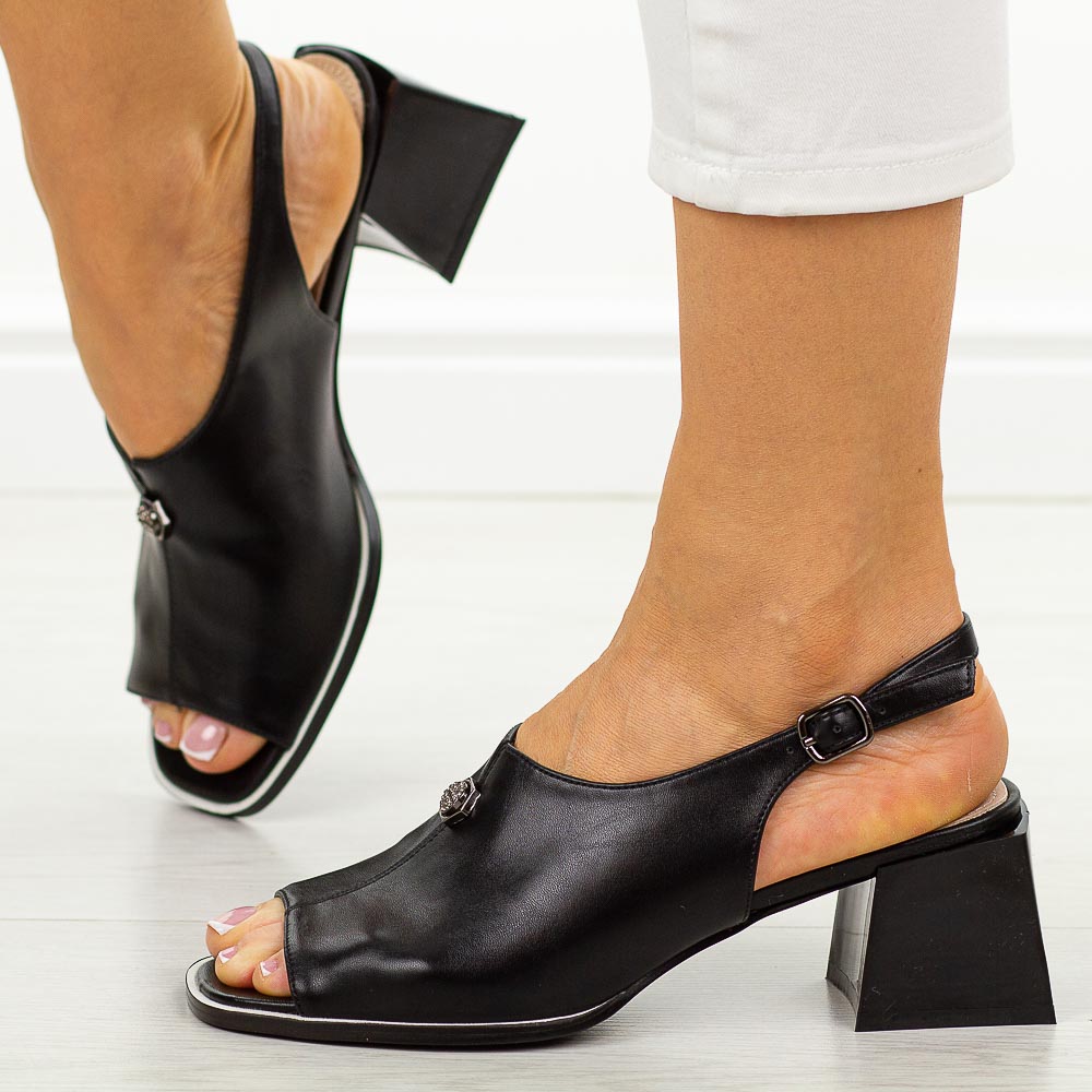 Czarne sandały damskie na obcasie Vinceza 62237