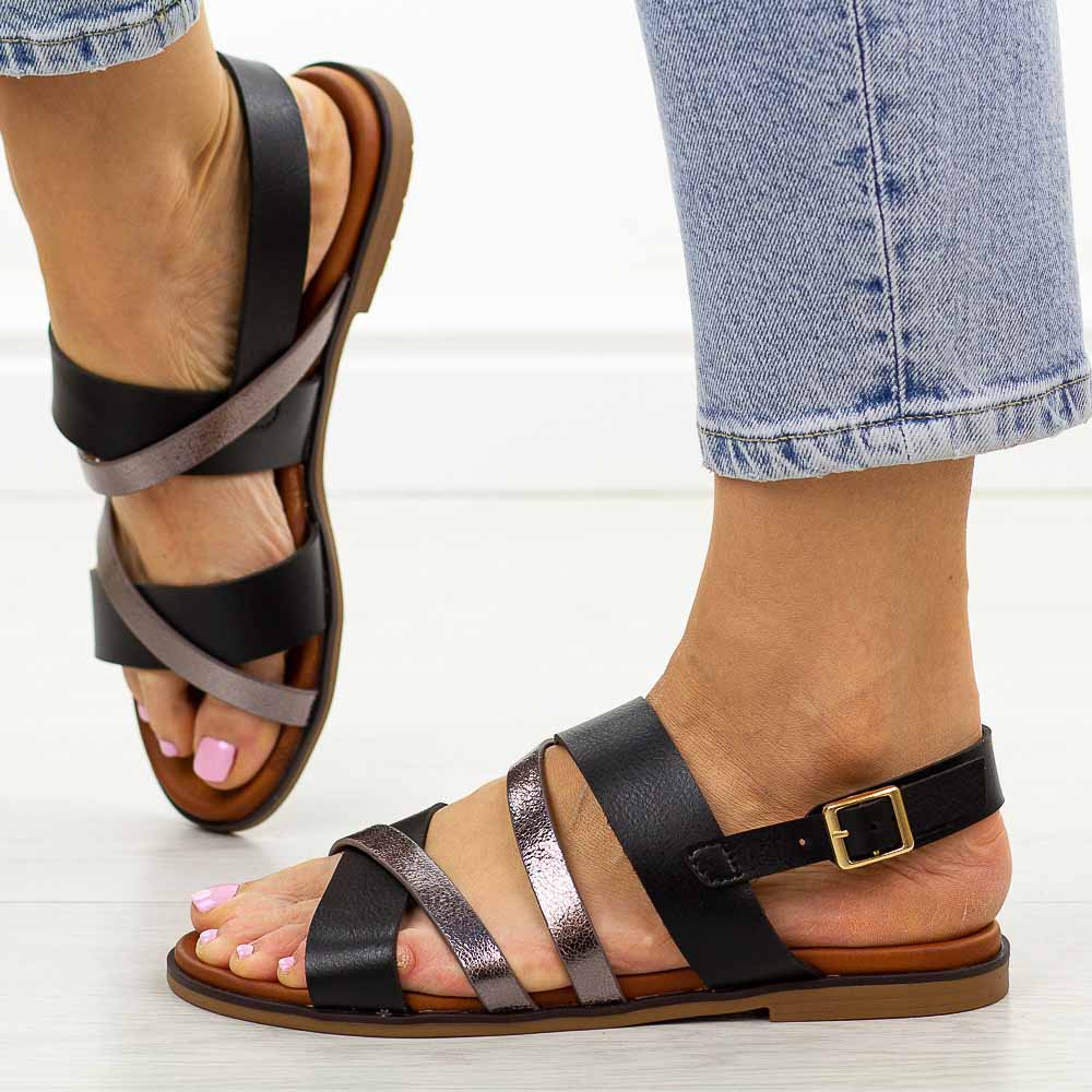 Czarne płaskie sandały damskie Sergio Leone sk086H