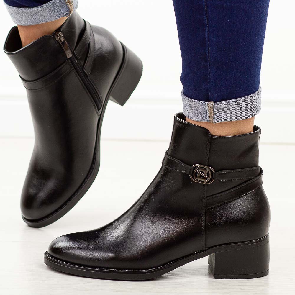 Czarne botki damskie na obcasie Potocki 12738