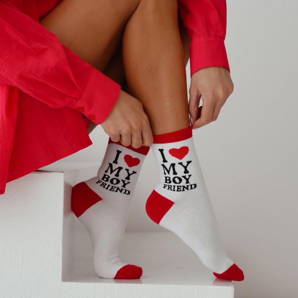 Białe skarpetki damskie I LOVE MY BOYFRIEND 1140
