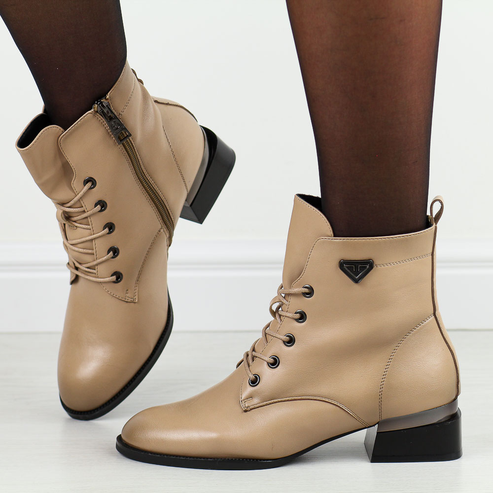 Beżowe botki damskie na obcasie Vinceza 58420