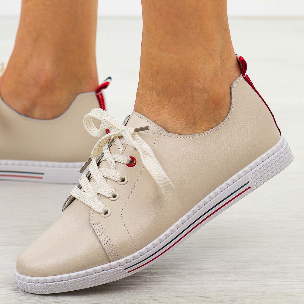 Beżowe skórzane półbuty, tenisówki damskie S.Barski 268R