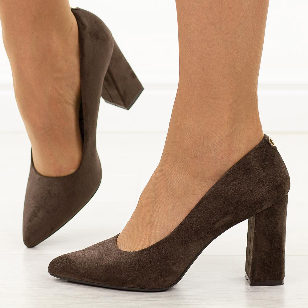 Czekoladowe czółenka damskie na słupku Sergio Leone Pb216