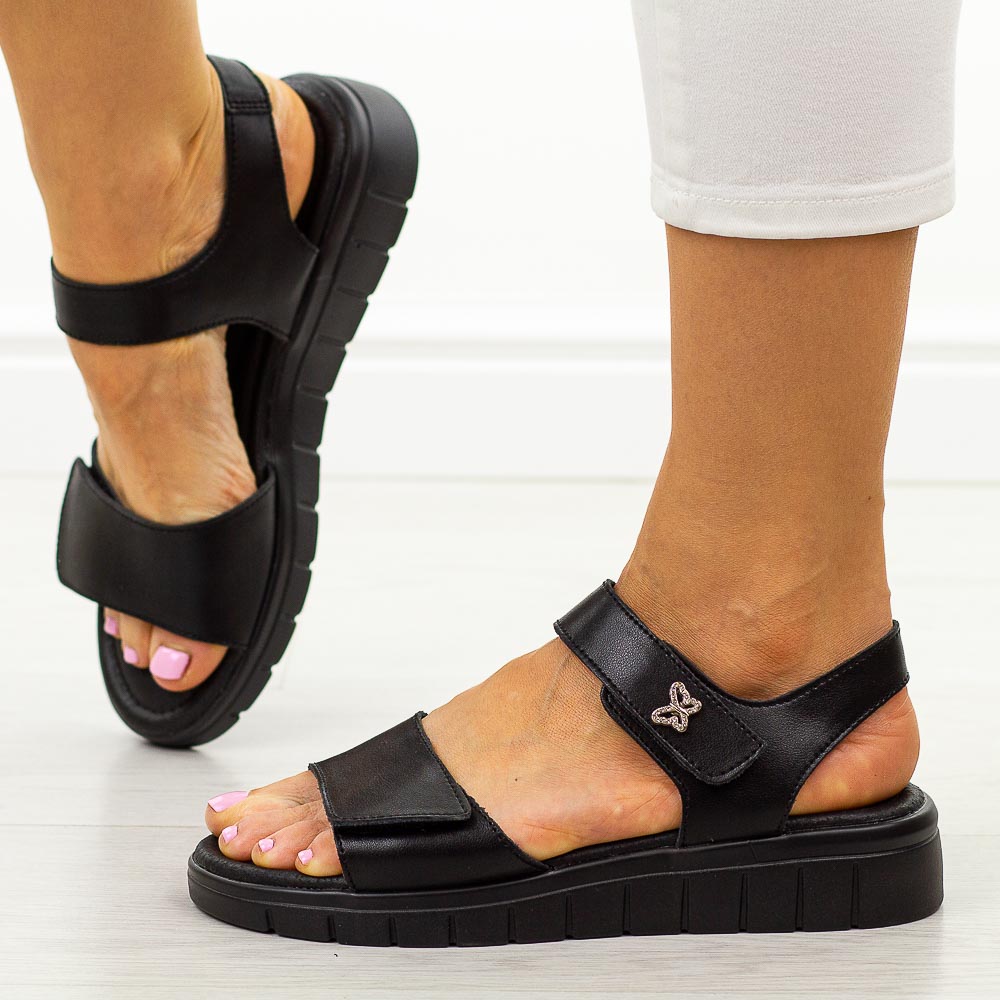 Czarne skórzane sandały damskie Vinceza 79540