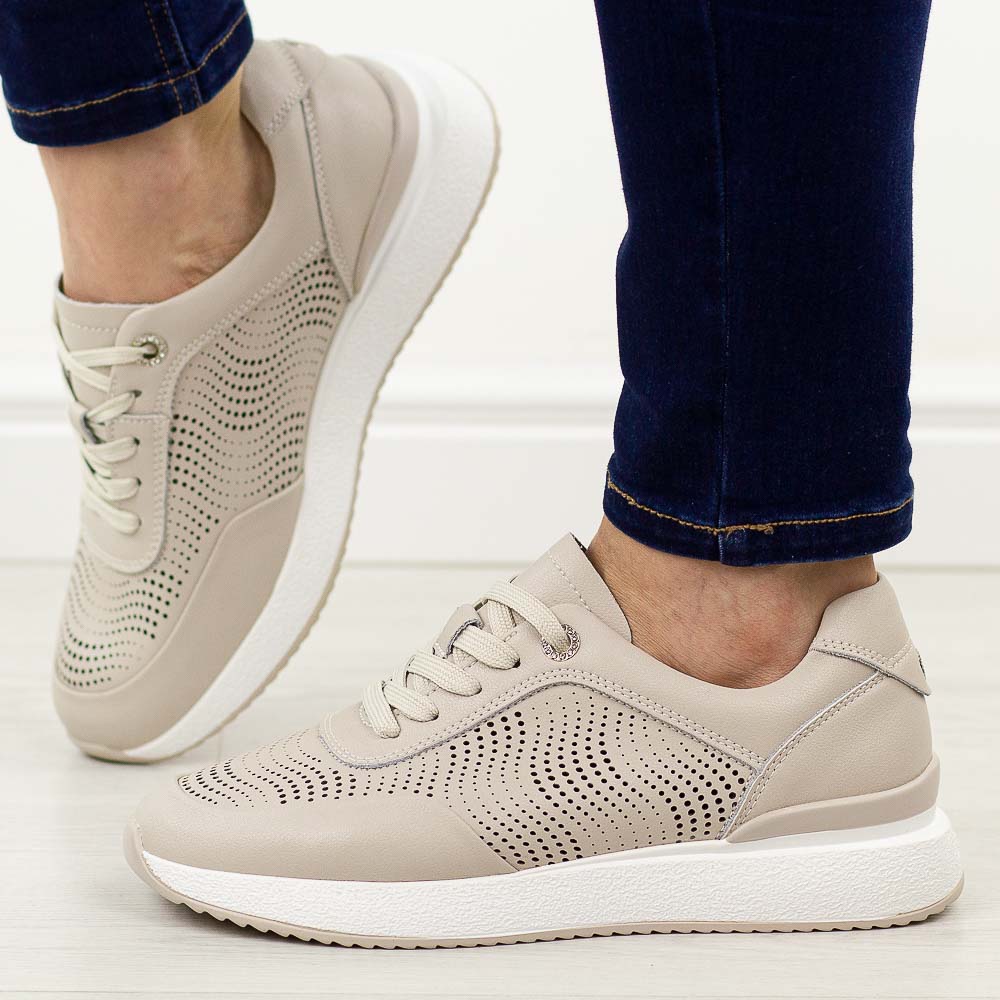 Beżowe ażurowe skórzane półbuty damskie S.Barski 51-551