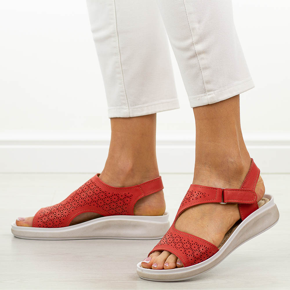 Łososiowe skórzane Polskie sandały damskie Gregors 1132