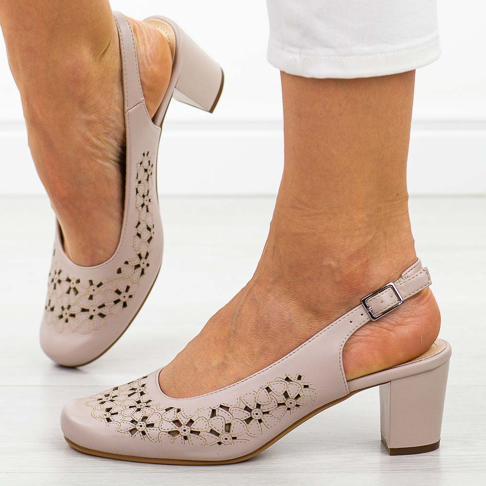 Szare czółenka damskie na słupku z odkrytą pietą Sergio Leone Sk179