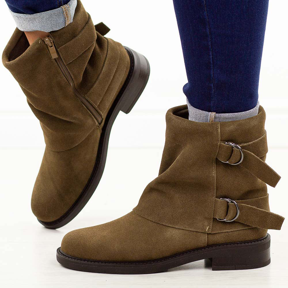 Brązowe zamszowe skórzane botki damskie Sergio Leone Bt25556S