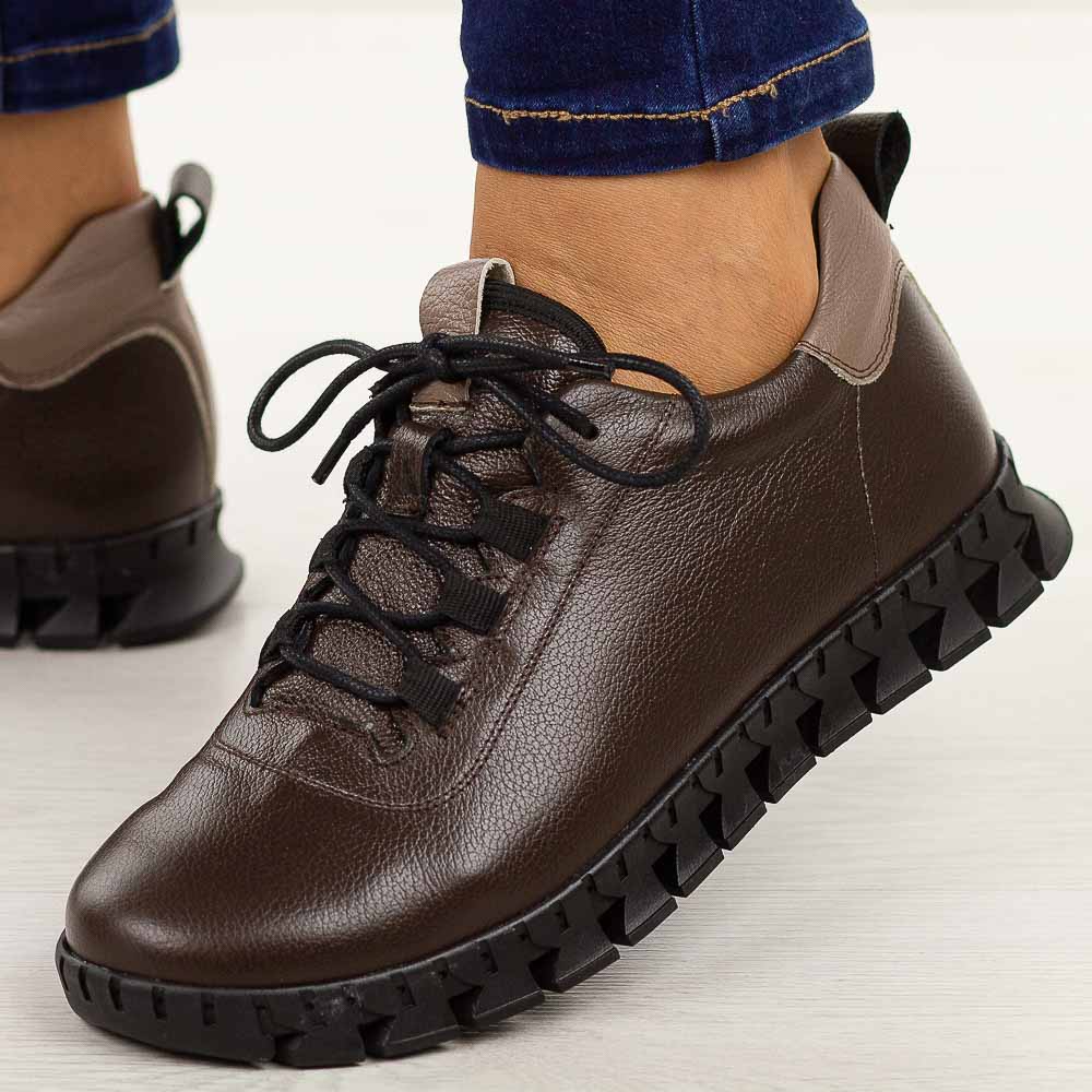 Czekoladowe skórzane Polskie półbuty damskie Aga 2372