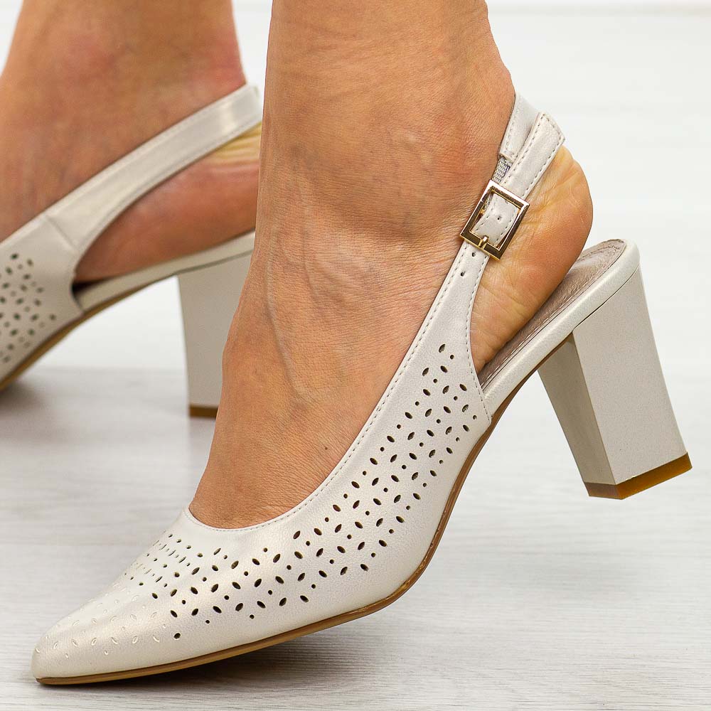 Perłowe czółenka damskie na słupku z odkrytą pietą Sergio Leone Sk163