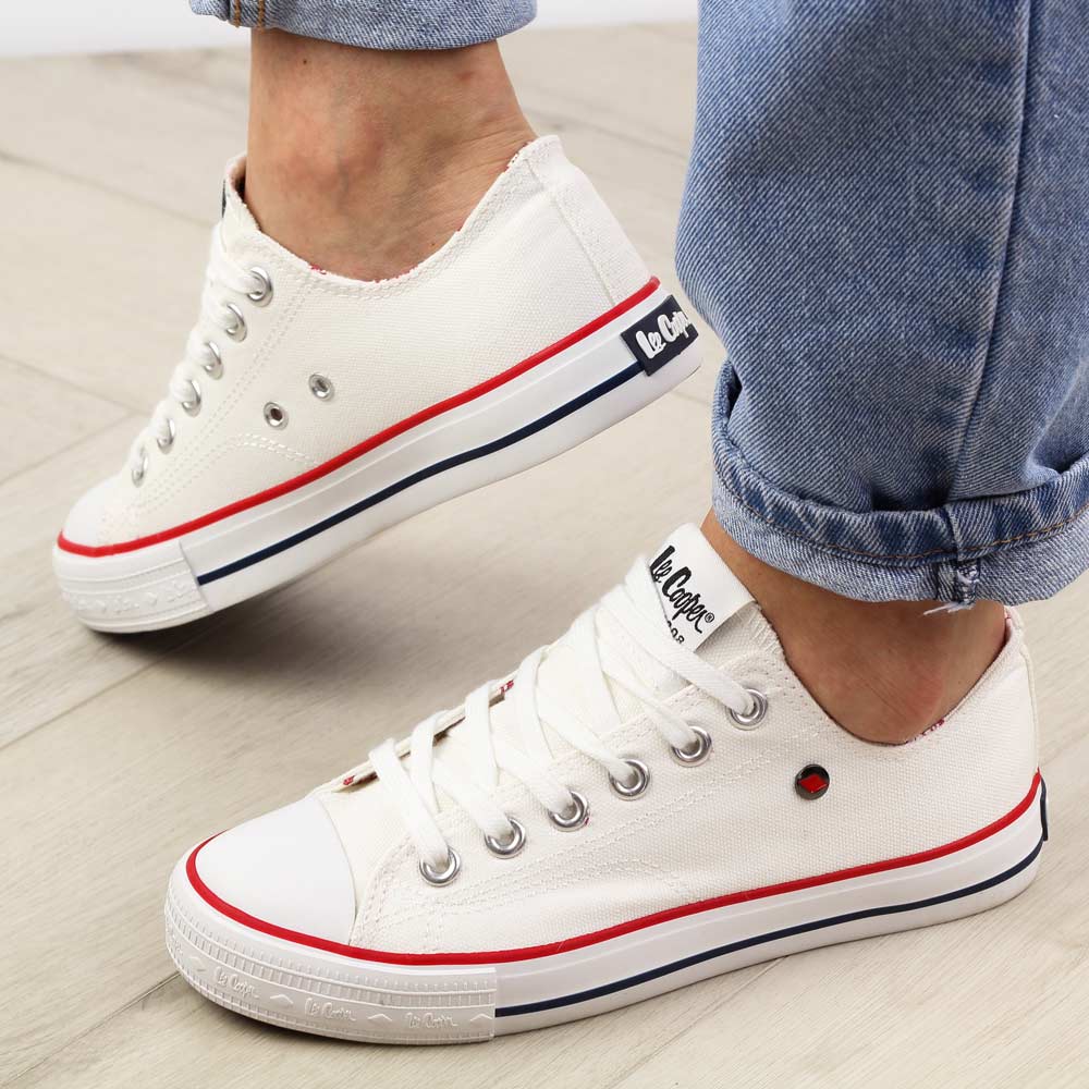 Białe tekstylne trampki damskie Lee Cooper 0875l