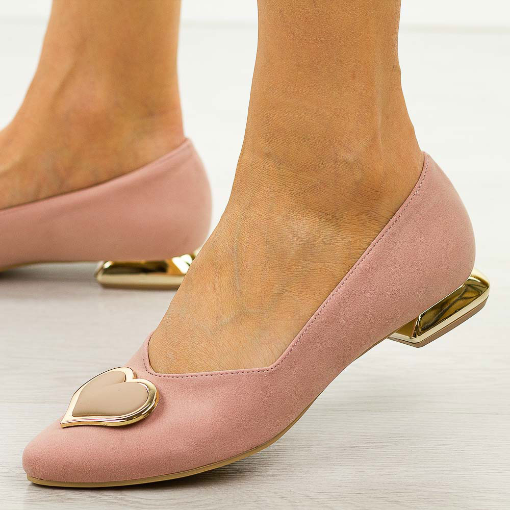 Różowe puder Polskie baleriny damskie na obcasie Deoni D221