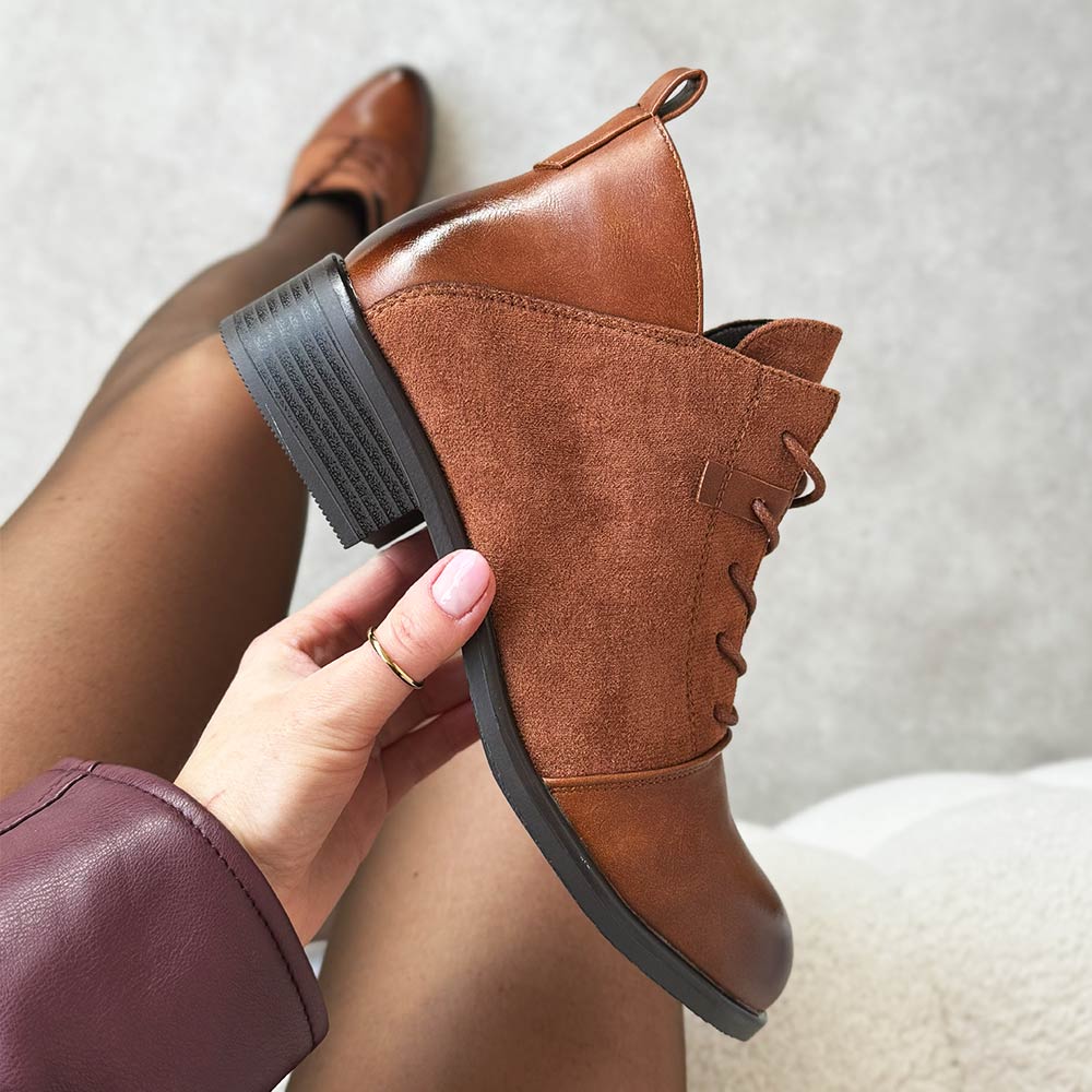 Camelowe płaskie botki damskie M.Daszyński 2458-7