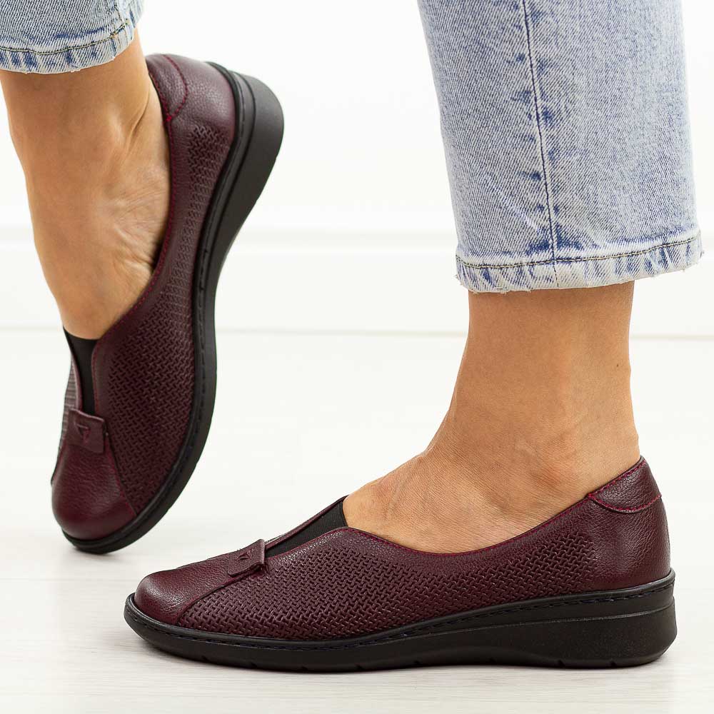 Bordowe skórzane Polskie półbuty damskie Gregors 1151