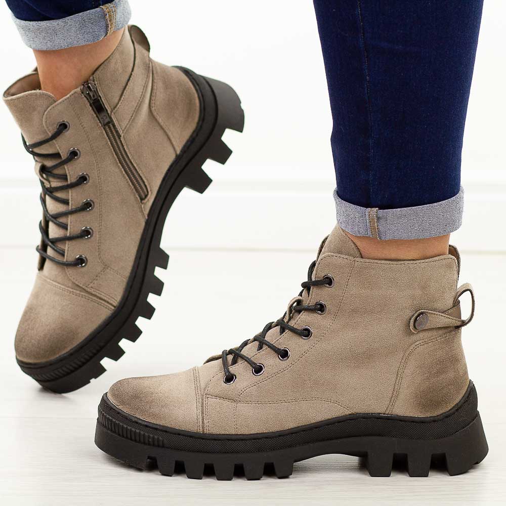 Khaki kh botki damskie na traperze Potocki 19317