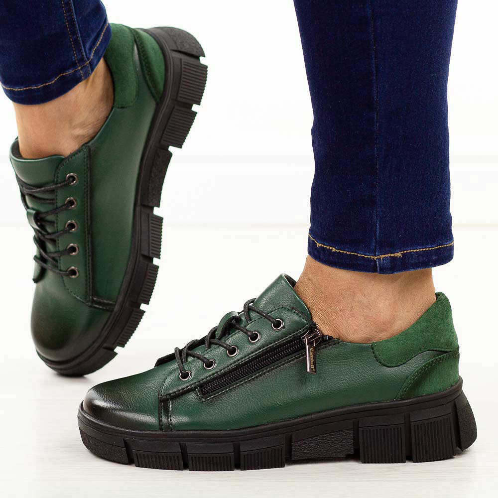 Zielone skórzane półbuty damskie Cambell 19305