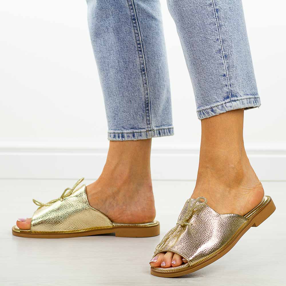 Złote Polskie klapki damskie Suzana Sev