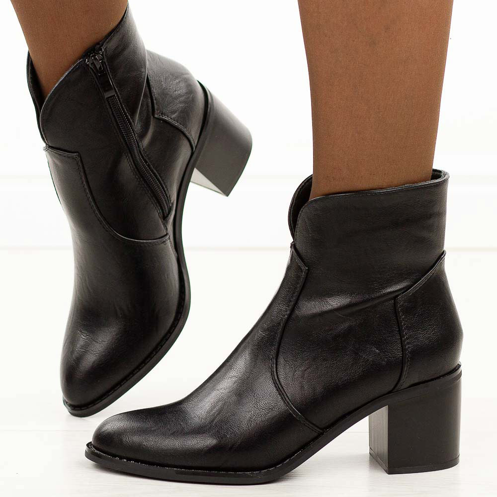 Czarne botki damskie na obcasie M.Daszyński 2337-13