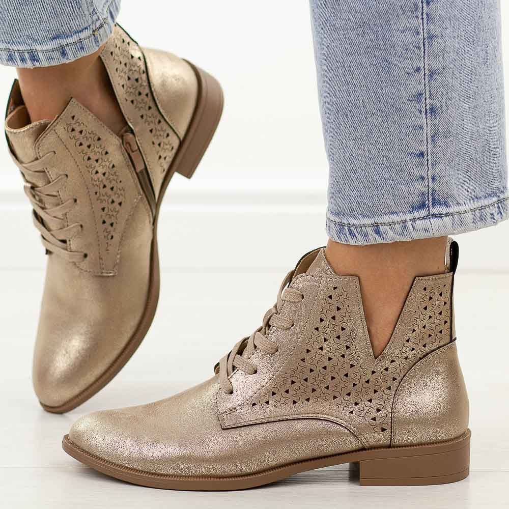 Złote ażurowe botki damskie Jezzi Mam65-112