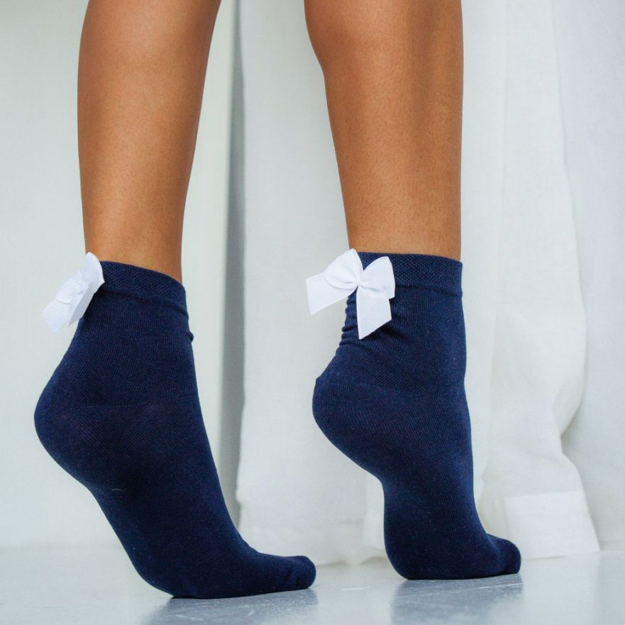 Skarpetki damskie z kokardą rypsową 742 granatowe