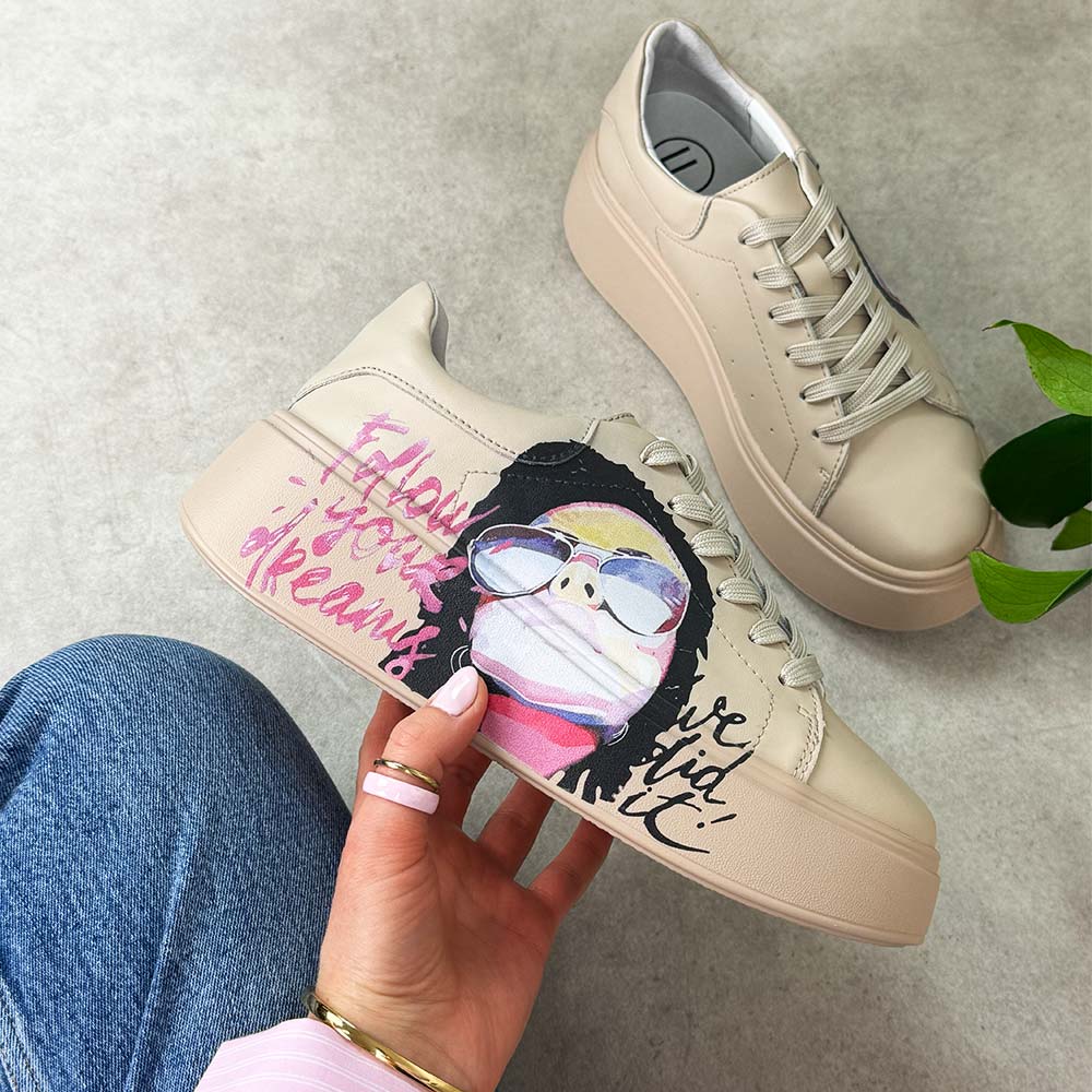 Beżowe skórzane sneakersy damskie na platformie Filippo Dp6835/25