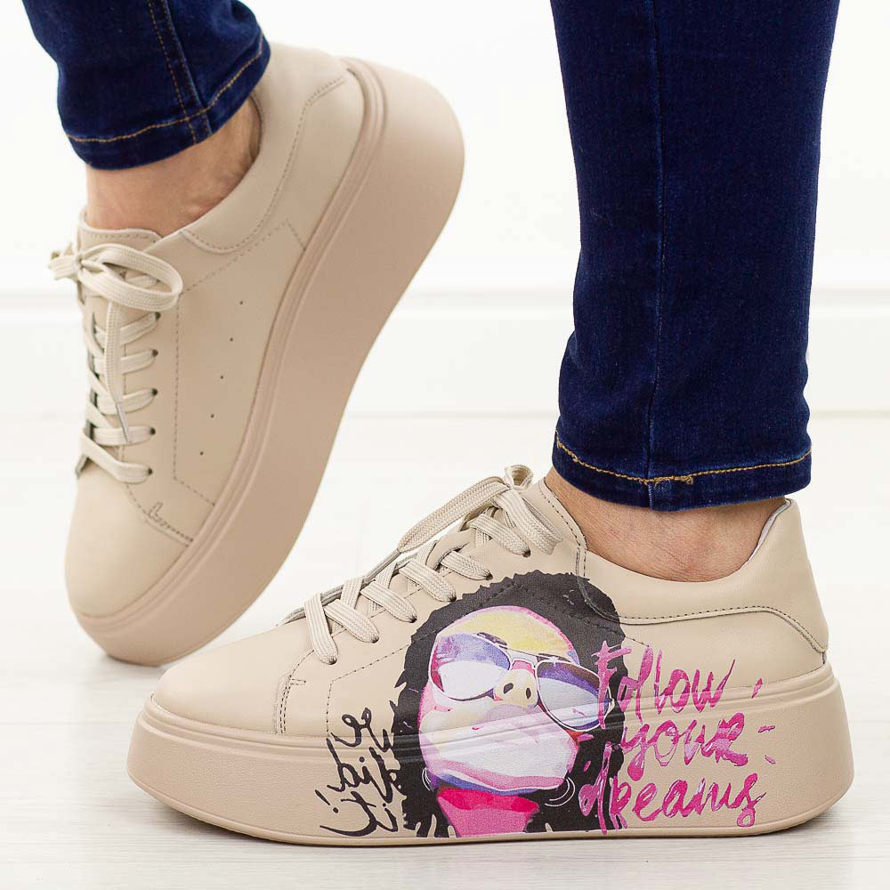 Beżowe skórzane sneakersy damskie na platformie Filippo Dp6835/25