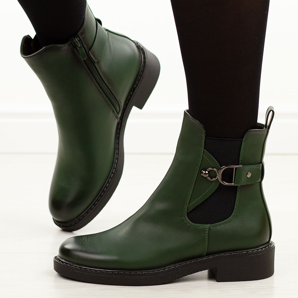 Zielone płaskie botki damskie M.Daszyński sa252-7