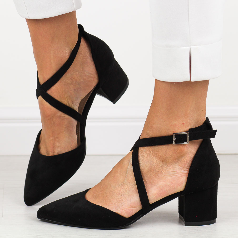 Czarne zamszowe sandały damskie na obcasie z zakrytymi palcami i pietą Sergio Leone Sk830