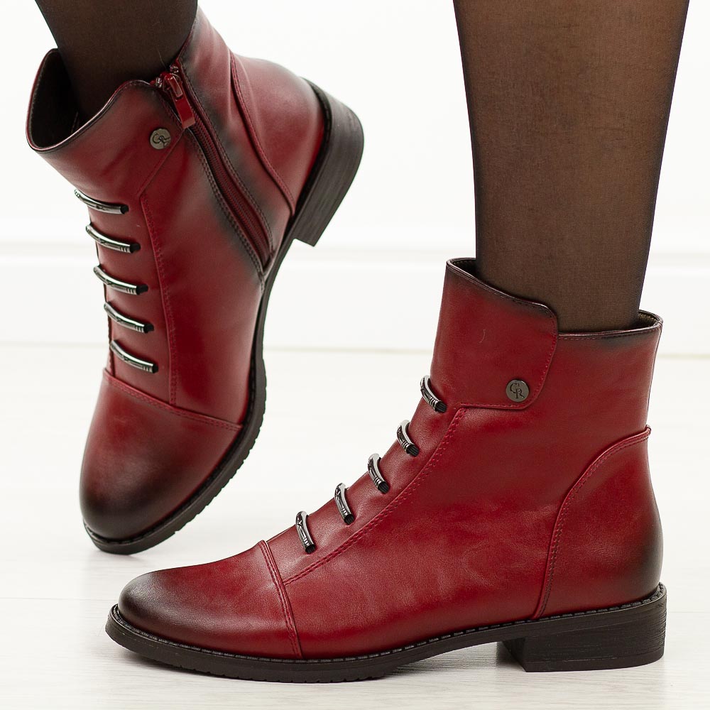 Czerwone płaskie botki damskie Jezzi Asa62-16