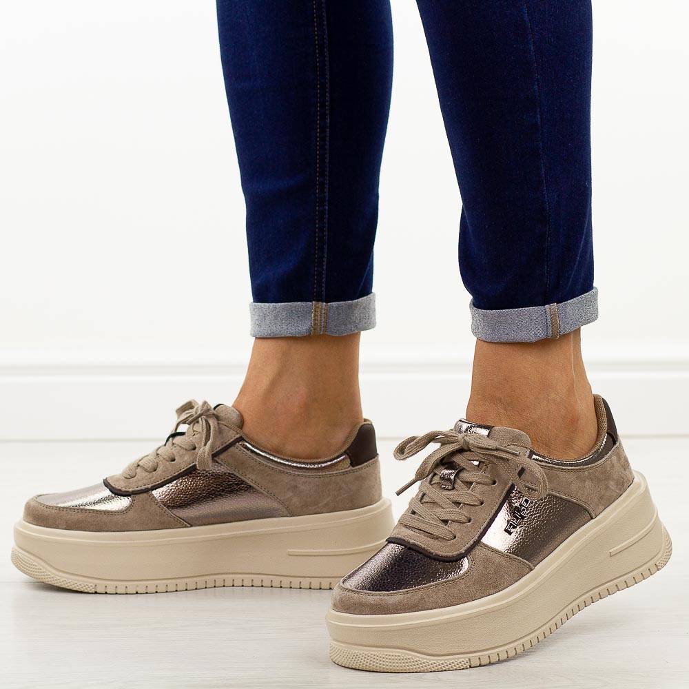 Taupe skórzane półbuty damskie Filippo Dp7124/25