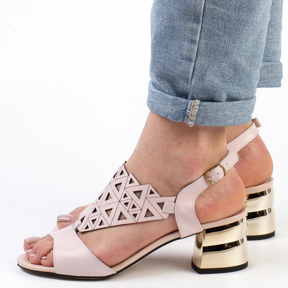 Różowe skórzane Polskie sandały damskie na obcasie Suzana 3010e