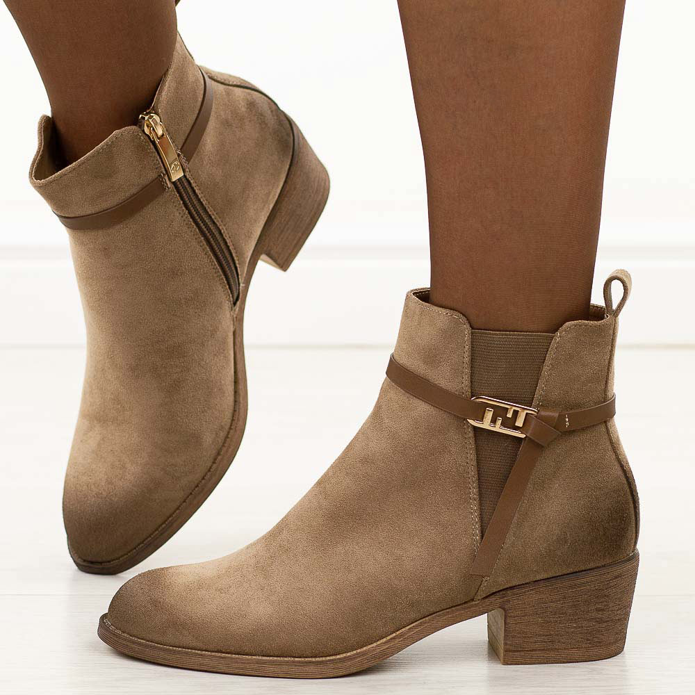 Khaki zamszowe botki damskie Potocki 12724