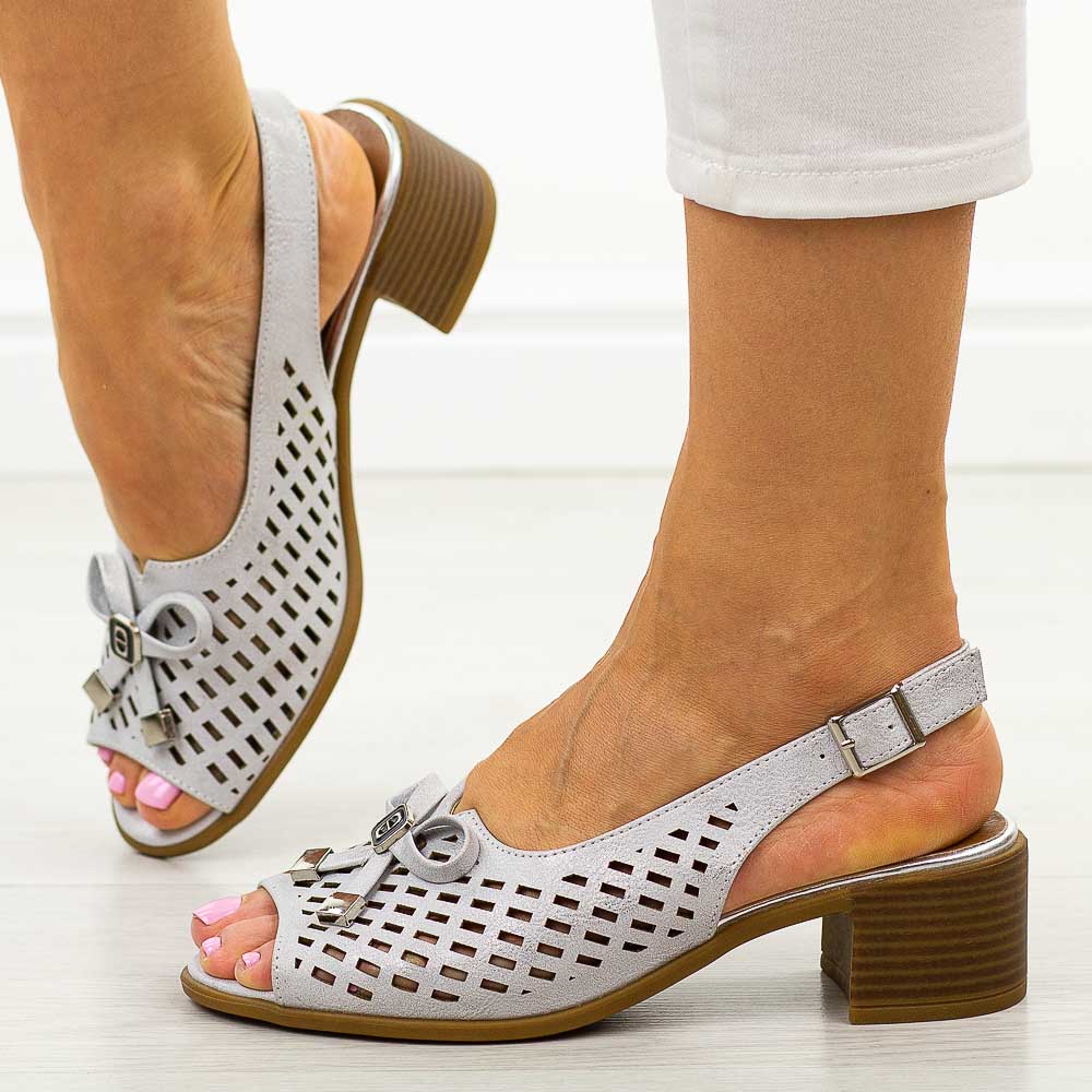 Srebrne sandały damskie na obcasie Jezzi Asa262-6