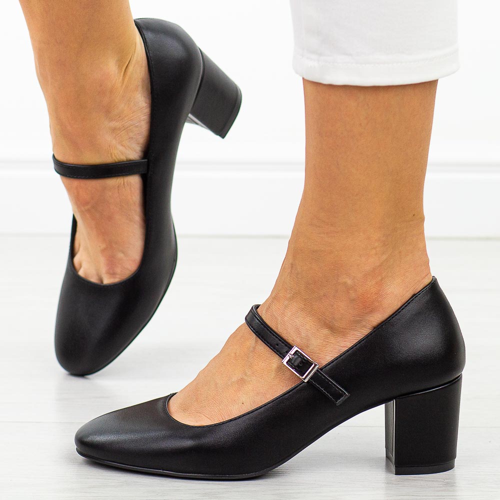 Czarne czółenka damskie na słupku Sergio Leone Pb176