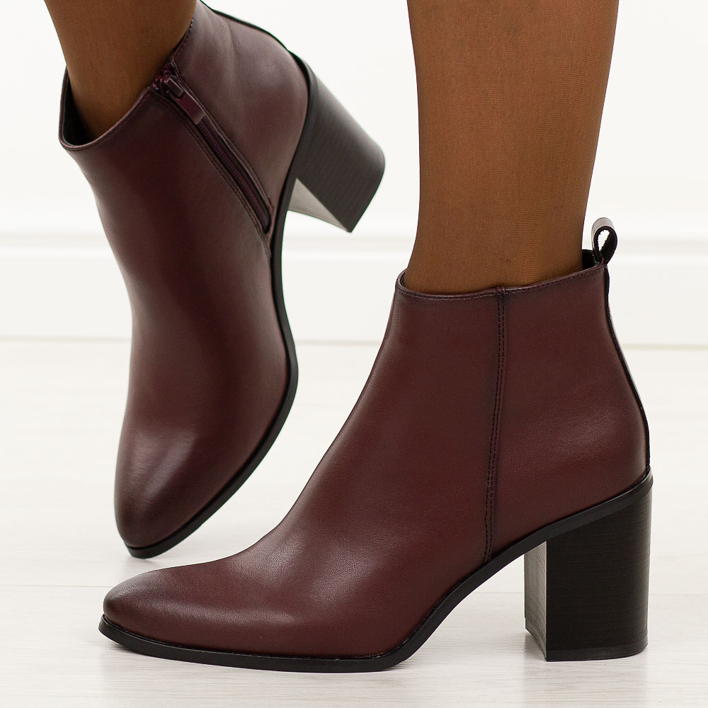 Bordowe skórzane botki damskie na słupku Sergio Leone Bt25380-S