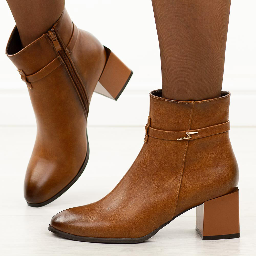 Camelowe botki damskie na obcasie M.Daszyński Sa217-18