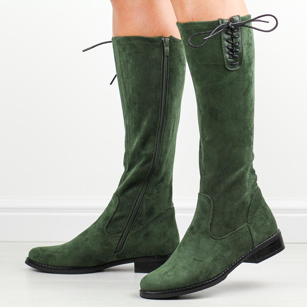 Zielone przejściowe zamszowe kozaki damskie M.Daszyński Sa62-93