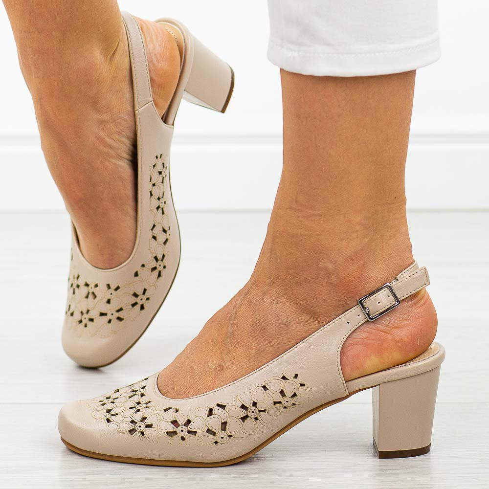 Cieliste czółenka damskie na słupku z odkrytą pietą Sergio Leone Sk179