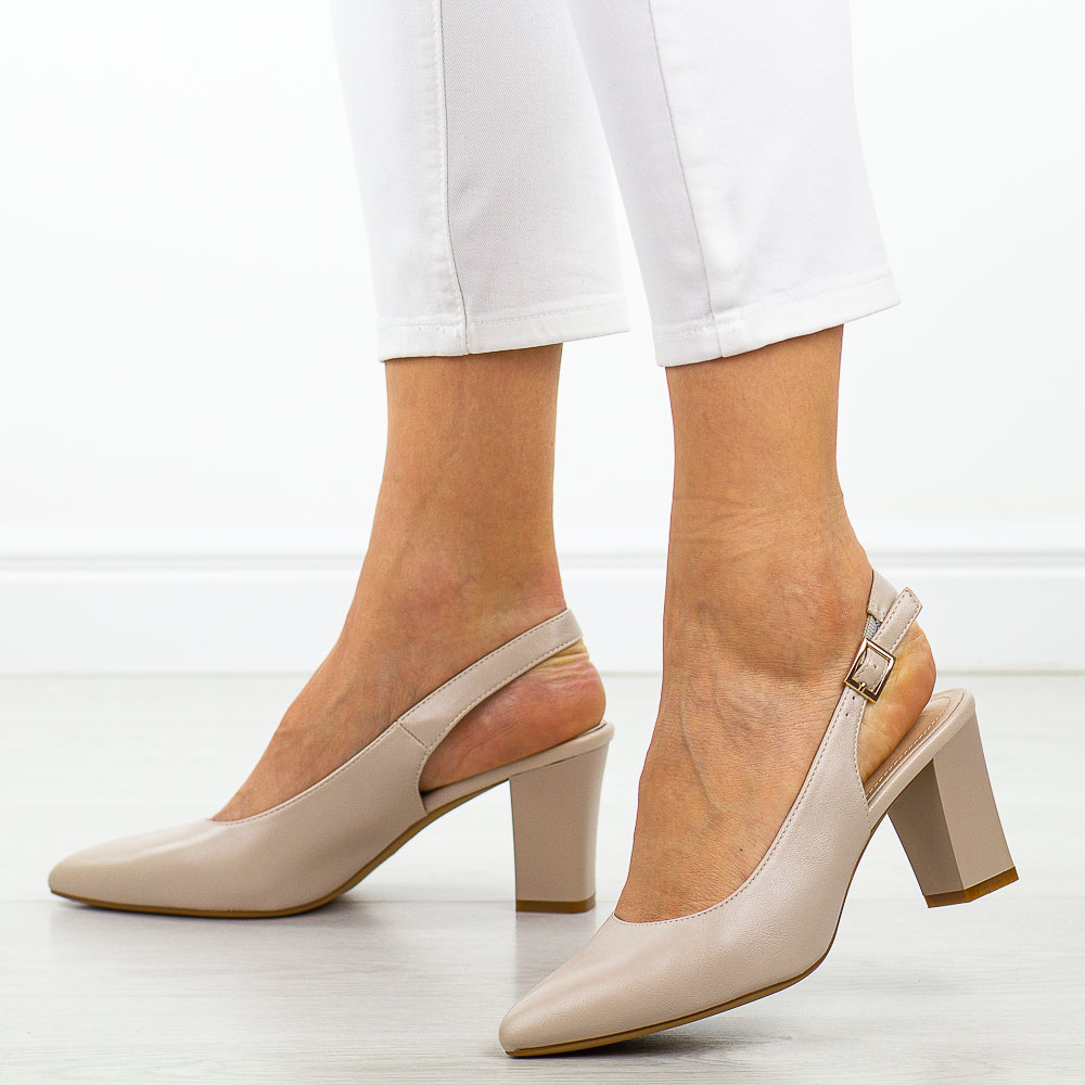 Cieliste czółenka damskie na słupku z odkrytą pietą Sergio Leone Sk162