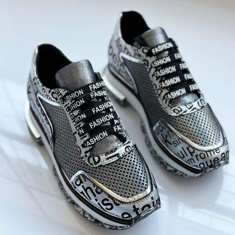 Srebrne skórzane półbuty damskie Suzana 2478