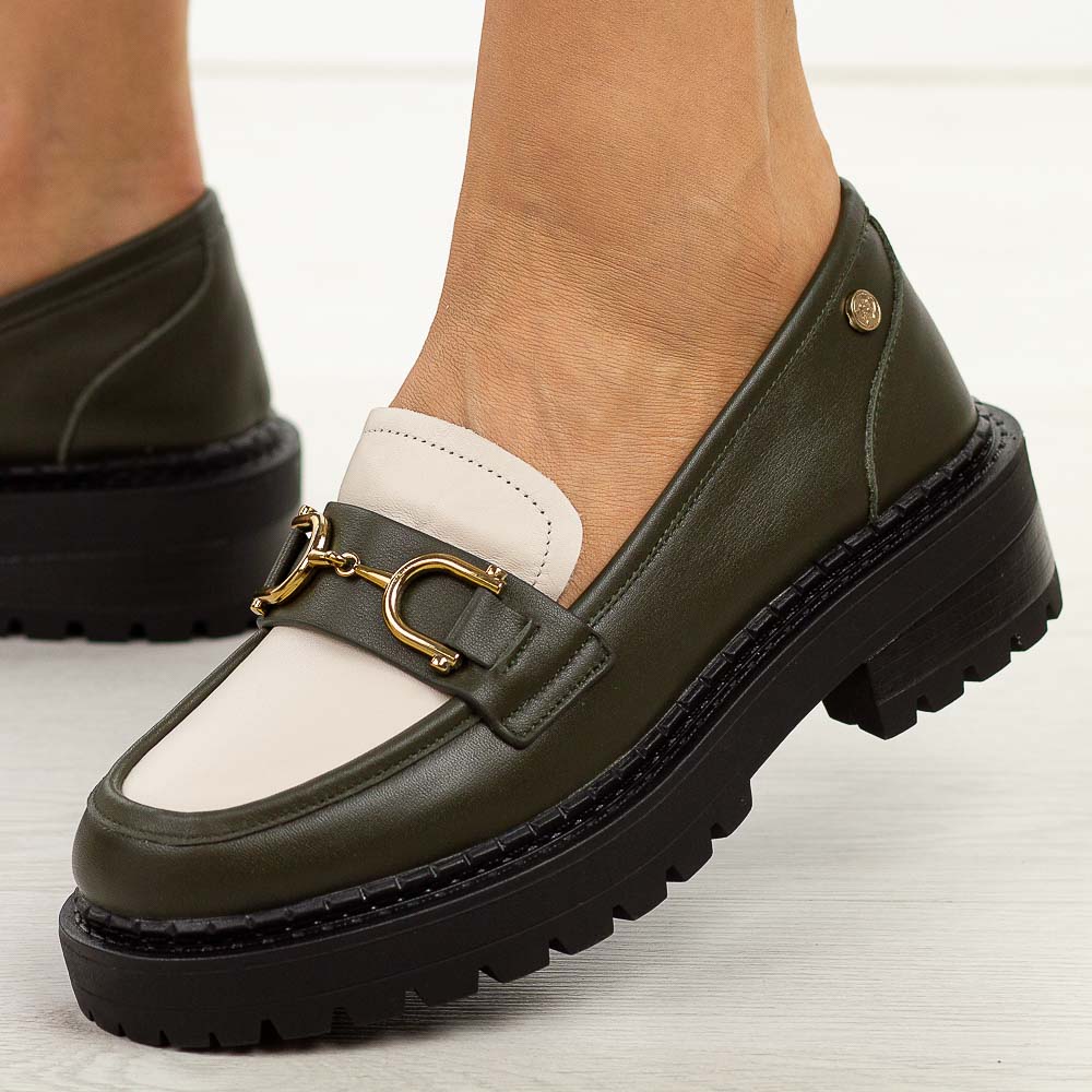 Zielone skórzane mokasyny damskie DiA 880-106