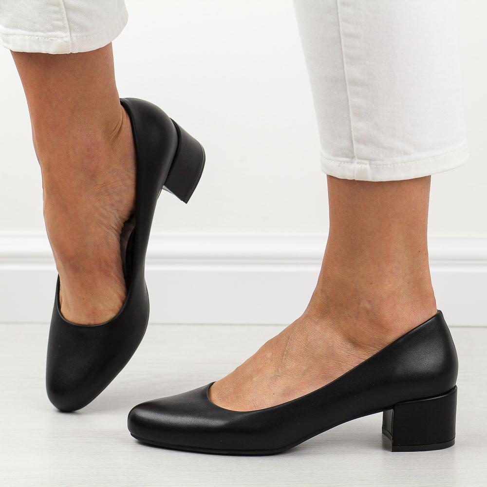 Czarne czółenka damskie na obcasie Sergio Leone Pb291 Pu